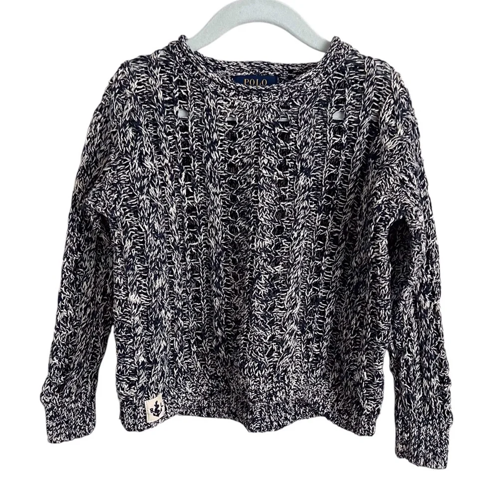 Ralph Lauren Polo Kids 3 / 3T Sweater Navy Blue Marled Crew Neck Knit Preppy